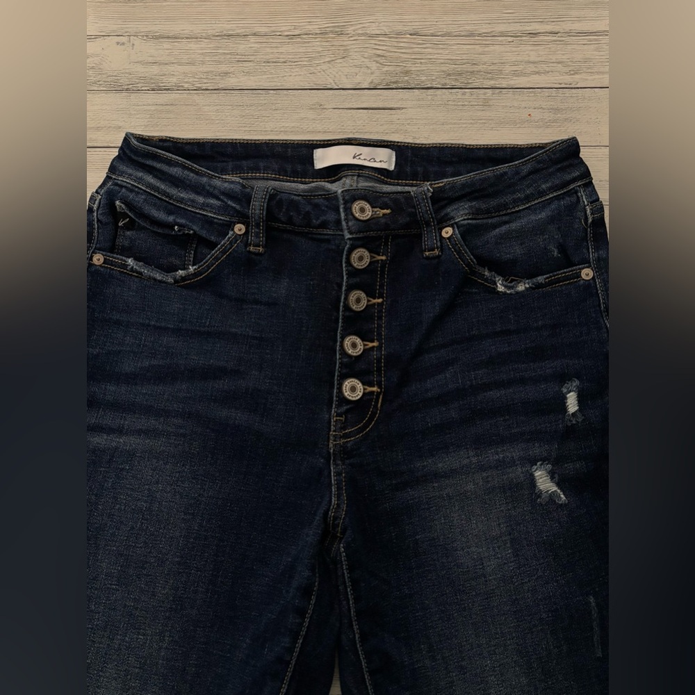 KanCan Women's High Rise Button Fly Jeans - Dark Blue